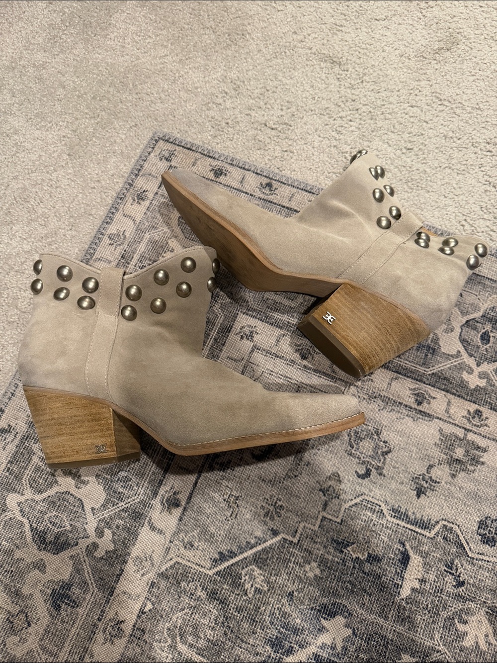 SAM EDELMAN Boots Womens Size 10 Cowboy Western Booties Tan Suede